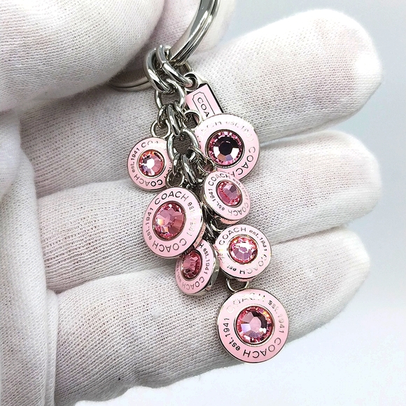 Vintage COACH Signature Multi Jewel Keychain Fob Purse Charm #1734 BCA Awareness - Picture 3 of 8
